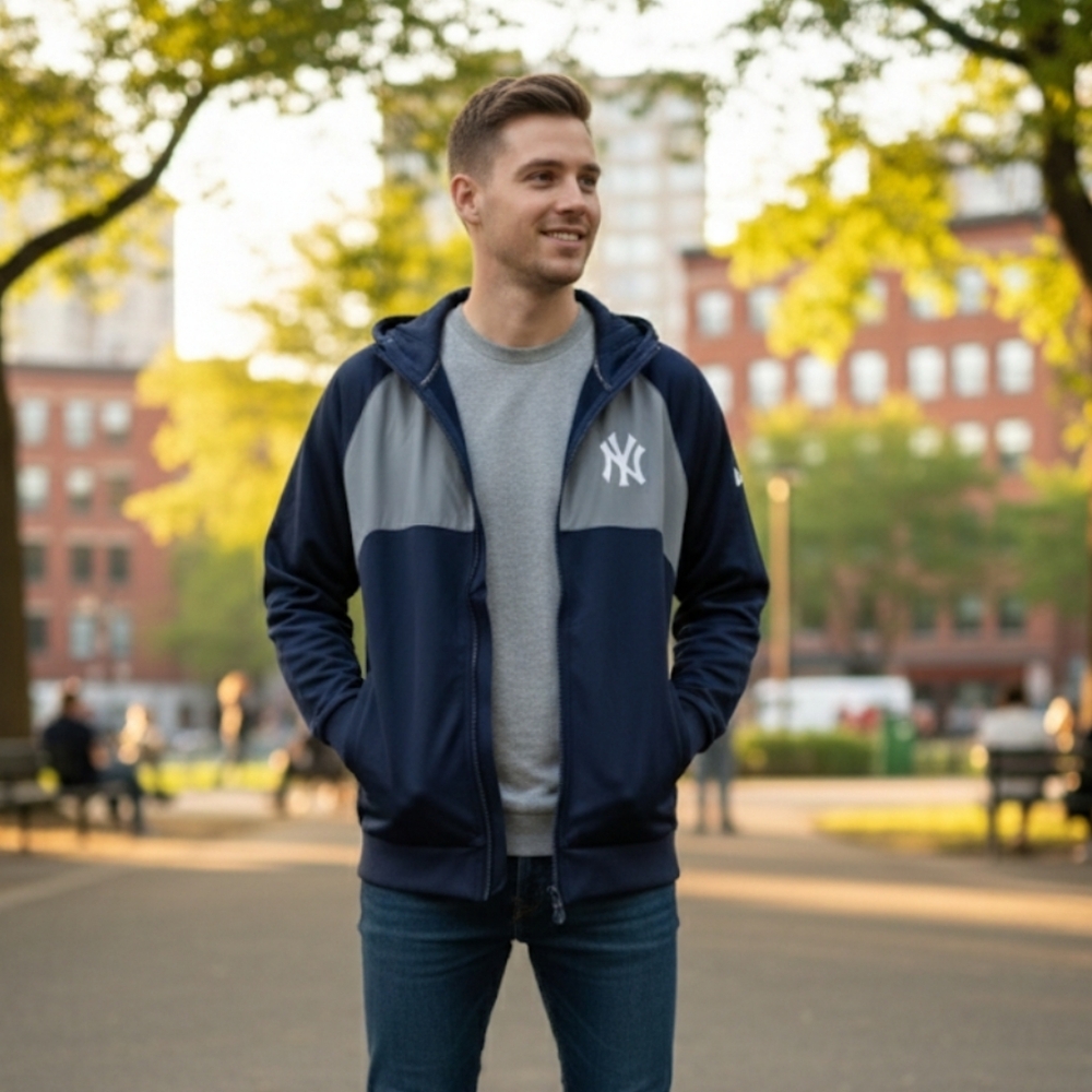 New Levelwear Lightweight Jacket Navy/Gray New York Yankees full zip hooded Smal